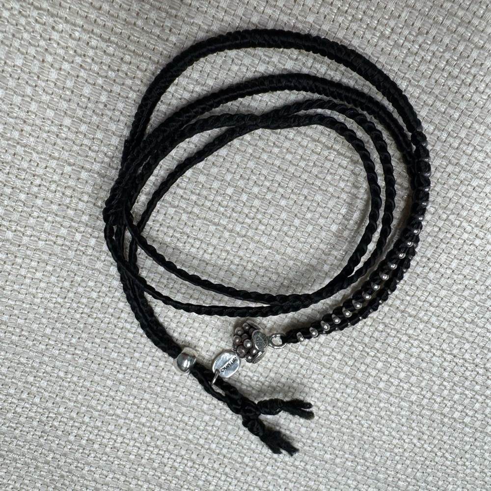 Chan Luu Woven Black & Silver Lotus Charm Closure Beaded Wrap Bracelet - Picture 2 of 13